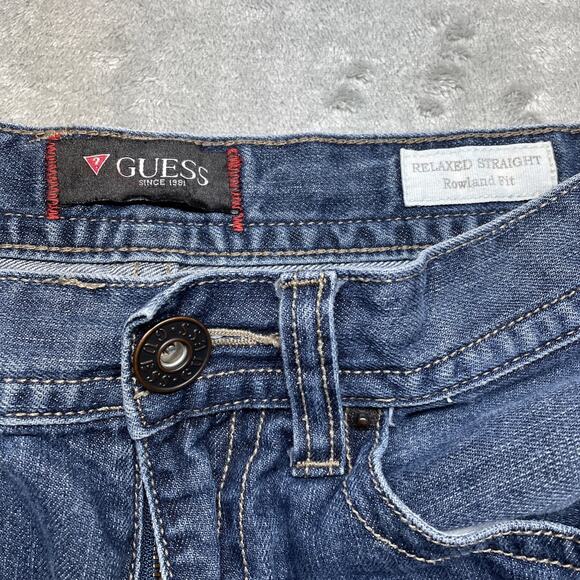 Guess Jeans Mens 30x27 Blue Medium Wash Relaxed Straight Rowland Fit Baggy - Picture 2 of 9